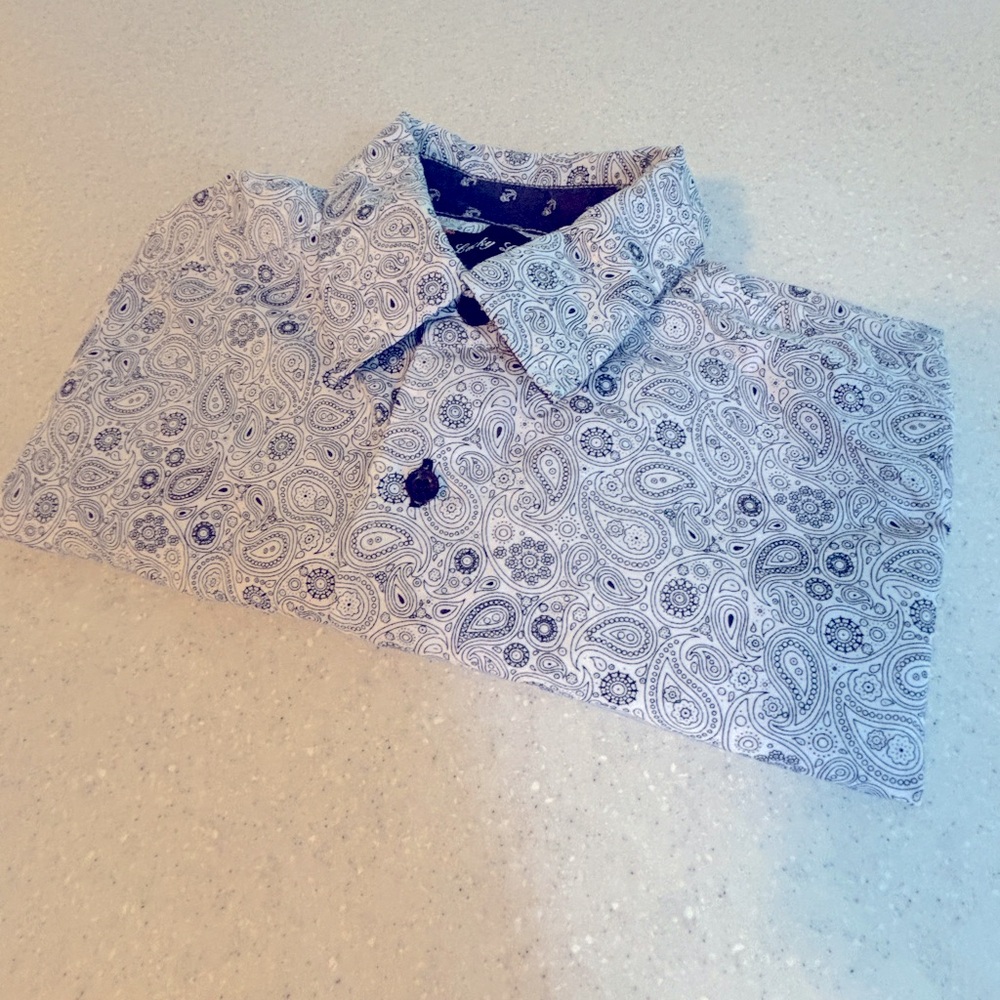 Lucky Luciano Men’s Long Sleeve Button Down Designer Shirt, Paisley Print Size M